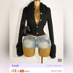 Black Fur Button Top